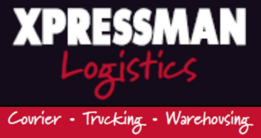 xpressman logistics courier trucking logo 2024 black background white red lettering